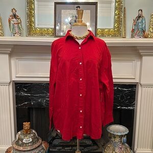 NWT “Old Navy” classic red Oxford cotton shirt with pearl buttons